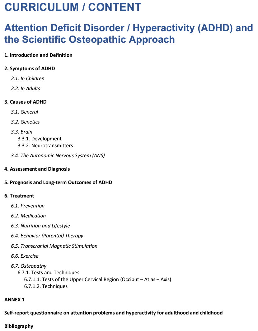 Attention Deficit Disorder / Hyperactivity And The Scientific Osteopathic Approach